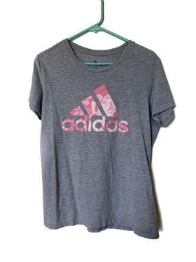 Adidas Amplifier Tee Gray T-Shirt with Pink Floral Logo